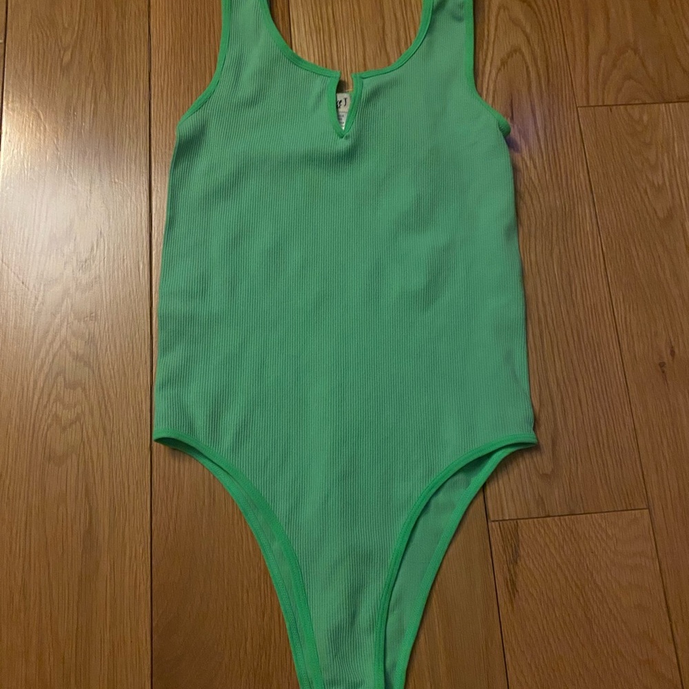 Green Ribbed Bodysuit